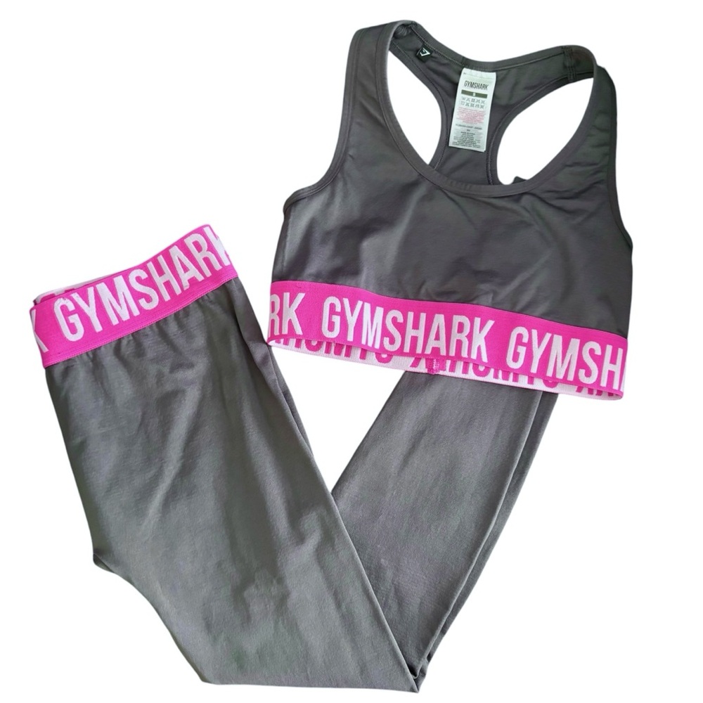 Gymshark Gray and Pink Sports Bra and Leggings Set